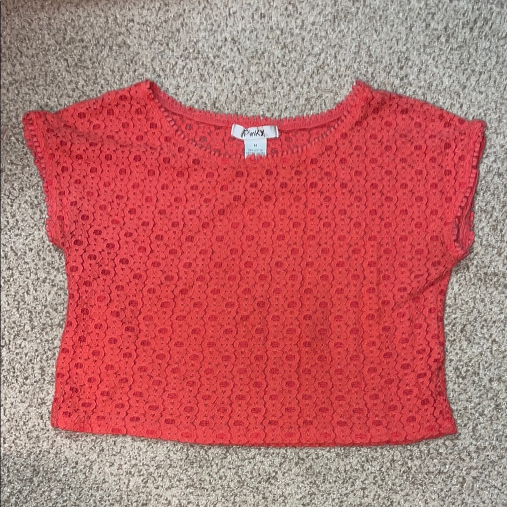 Peachy/Coral Floral Lace Crop Top